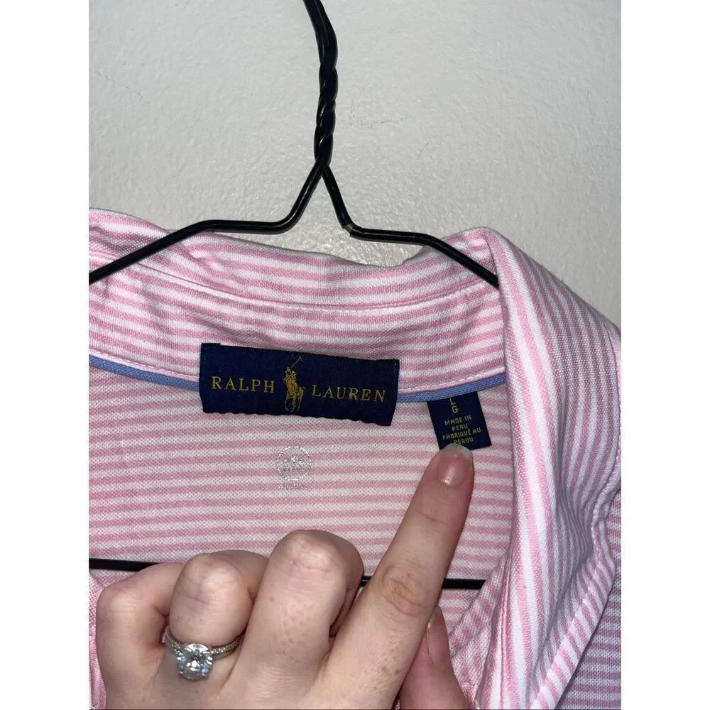 Ralph Lauren Men’s Wicking Polo Pink White Stripe Large